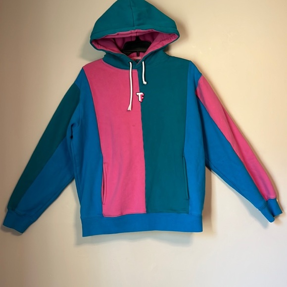 Teddy Fresh Love Bubblegum Blue Colorblock Retro Hoodie Limited Edition Size L - Picture 1 of 12